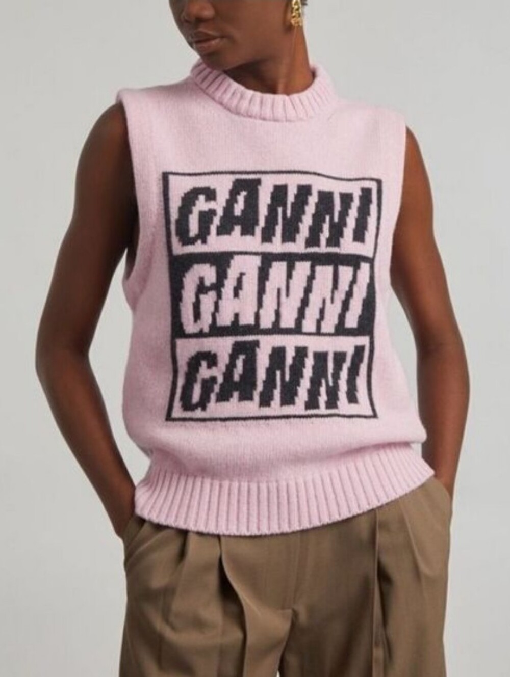 Ganni Logo Knitted Vest In Winsome Orchid SIze L